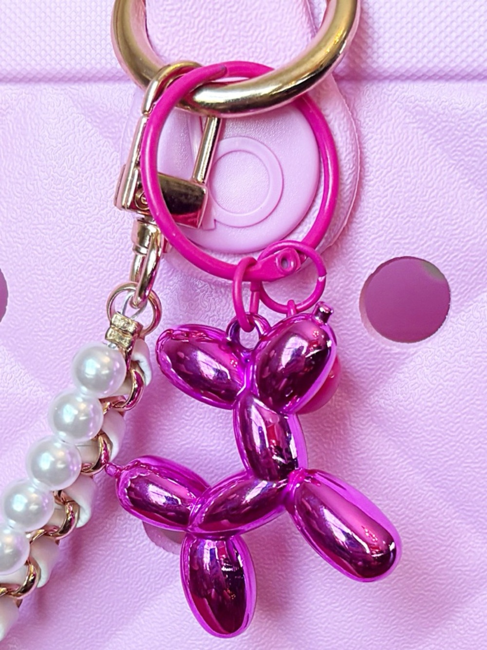 ♥️💖 Metallic Hot Pink Balloon Animal & Bell Bag Charm Keychain Decor NWT - Picture 4 of 6